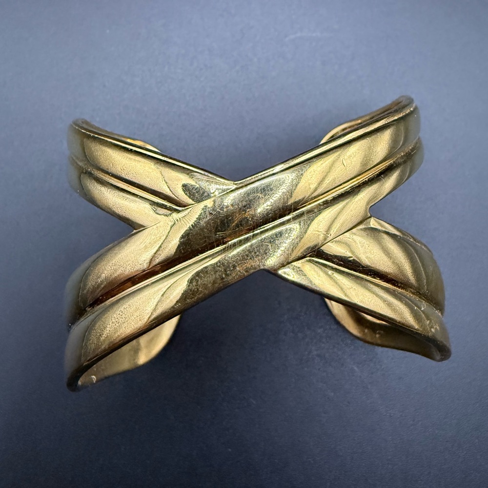 Vintage Gold Tone Crossover Adjustable Cuff Bracelet